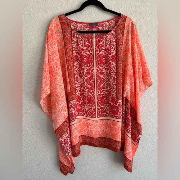 Vince Camuto Tops - Vince Camuto small bat wing shawl bathing suit cover blouse Red Orange Top